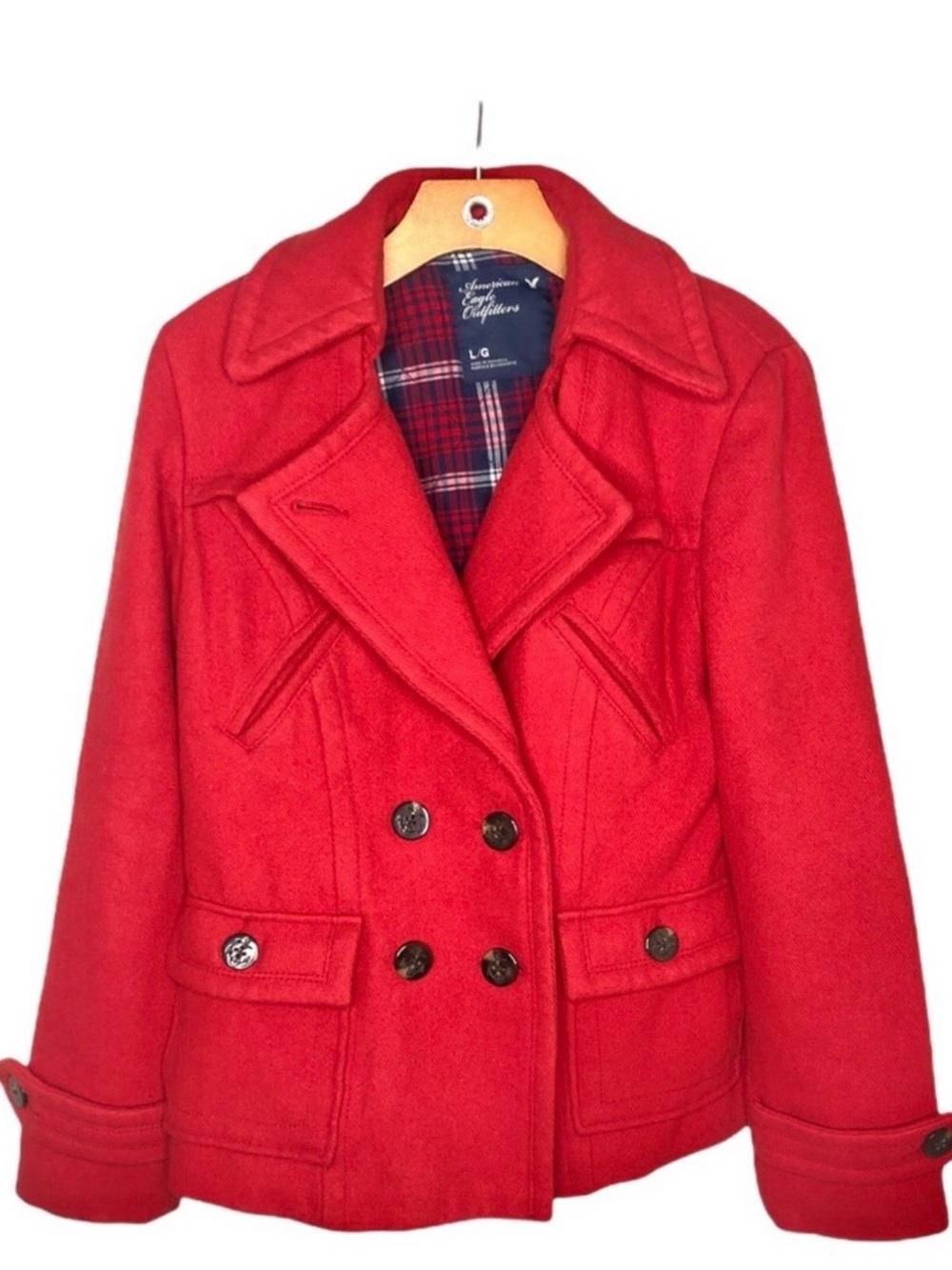 American Eagle Outfitters Bright Red Double-Breasted Peacoat - Kids